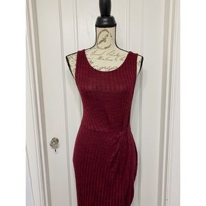 Wine Red Sleeveless Midi Dress with Side Ruching